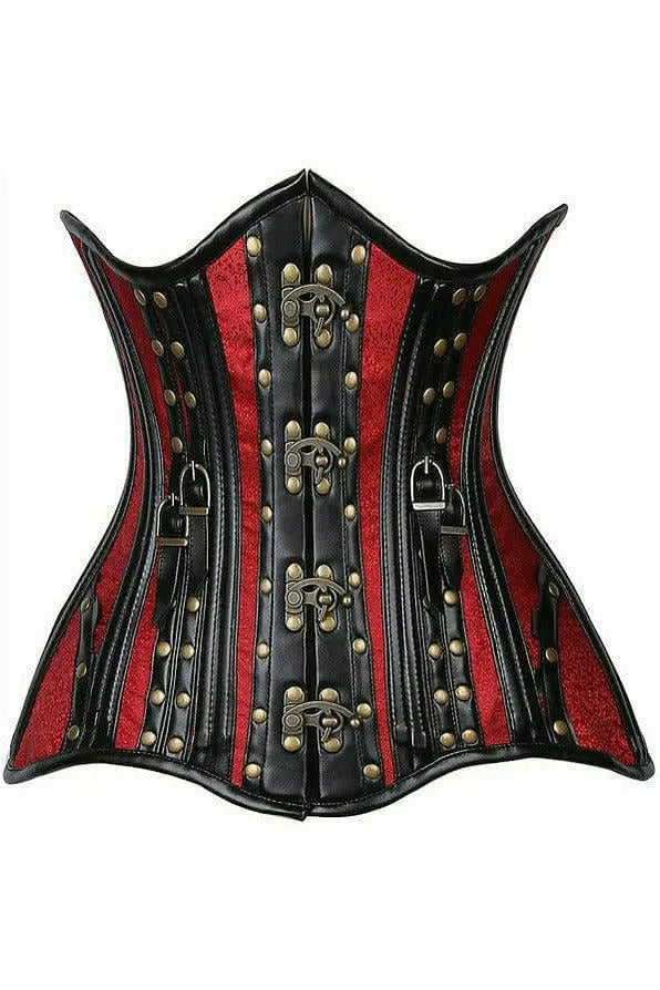 Top Drawer Faux Leather & Colored Brocade Steel Boned Under Bust Corset Daisy Corsets