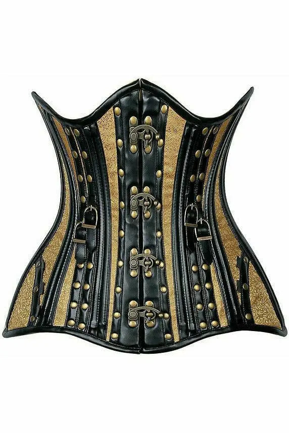 Top Drawer Faux Leather & Colored Brocade Steel Boned Under Bust Corset Daisy Corsets