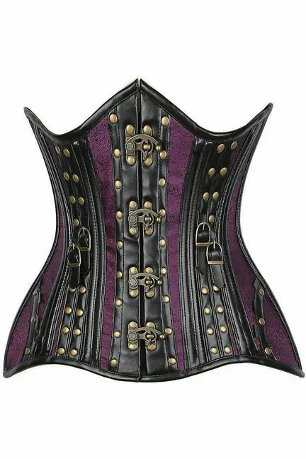 Top Drawer Faux Leather & Colored Brocade Steel Boned Under Bust Corset Daisy Corsets