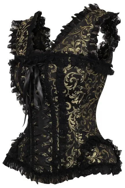 Top Drawer Gold/Black Swirl Brocade & Lace Steel Boned Corset w/Cap Sleeves Daisy Corsets