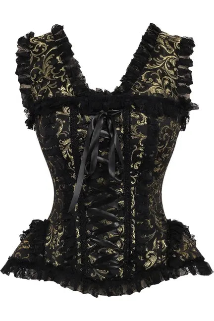 Top Drawer Gold/Black Swirl Brocade & Lace Steel Boned Corset w/Cap Sleeves Daisy Corsets