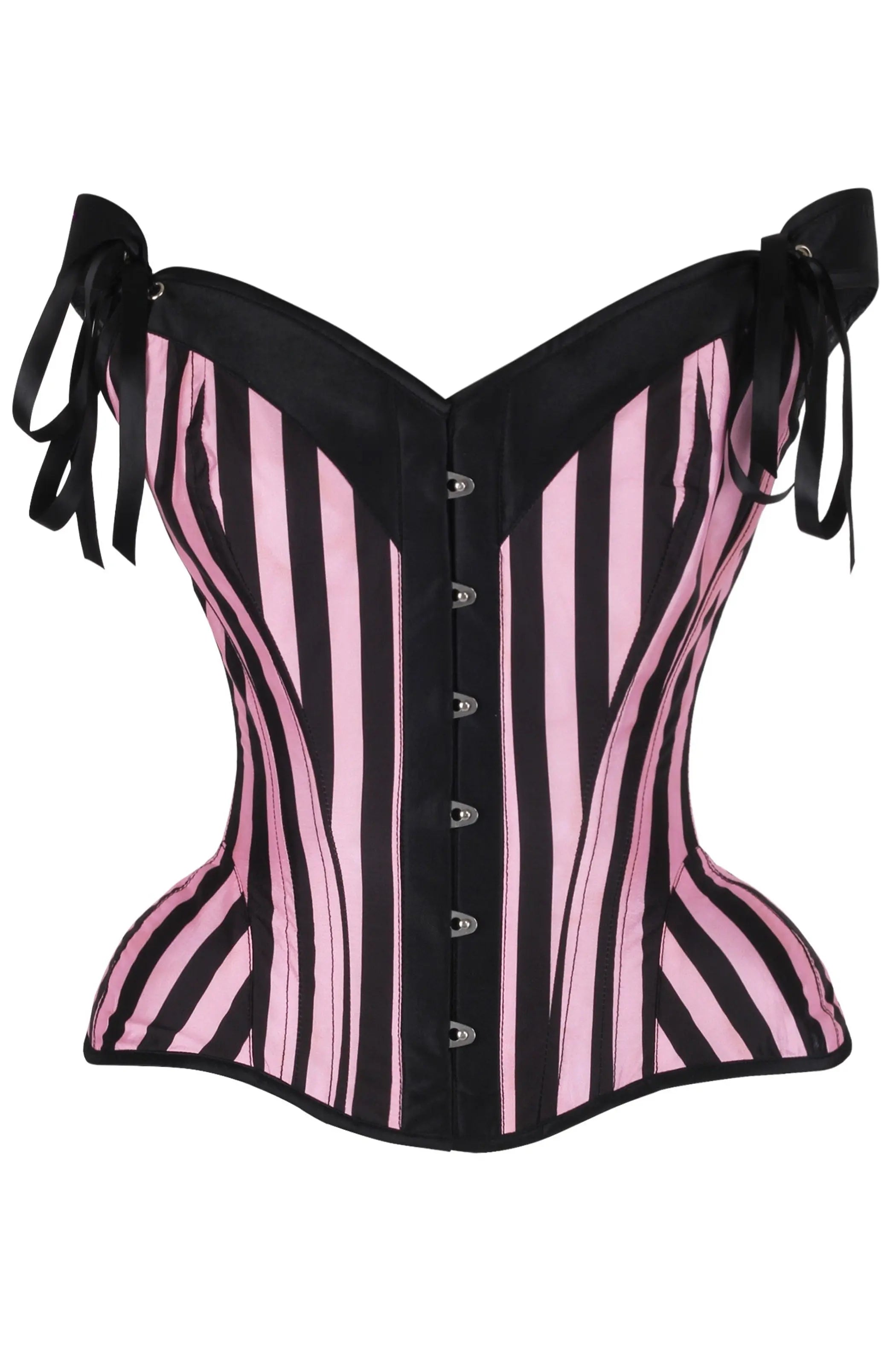 Top Drawer Pink/Black Striped Steel Boned Corset w/Straps Daisy Corsets