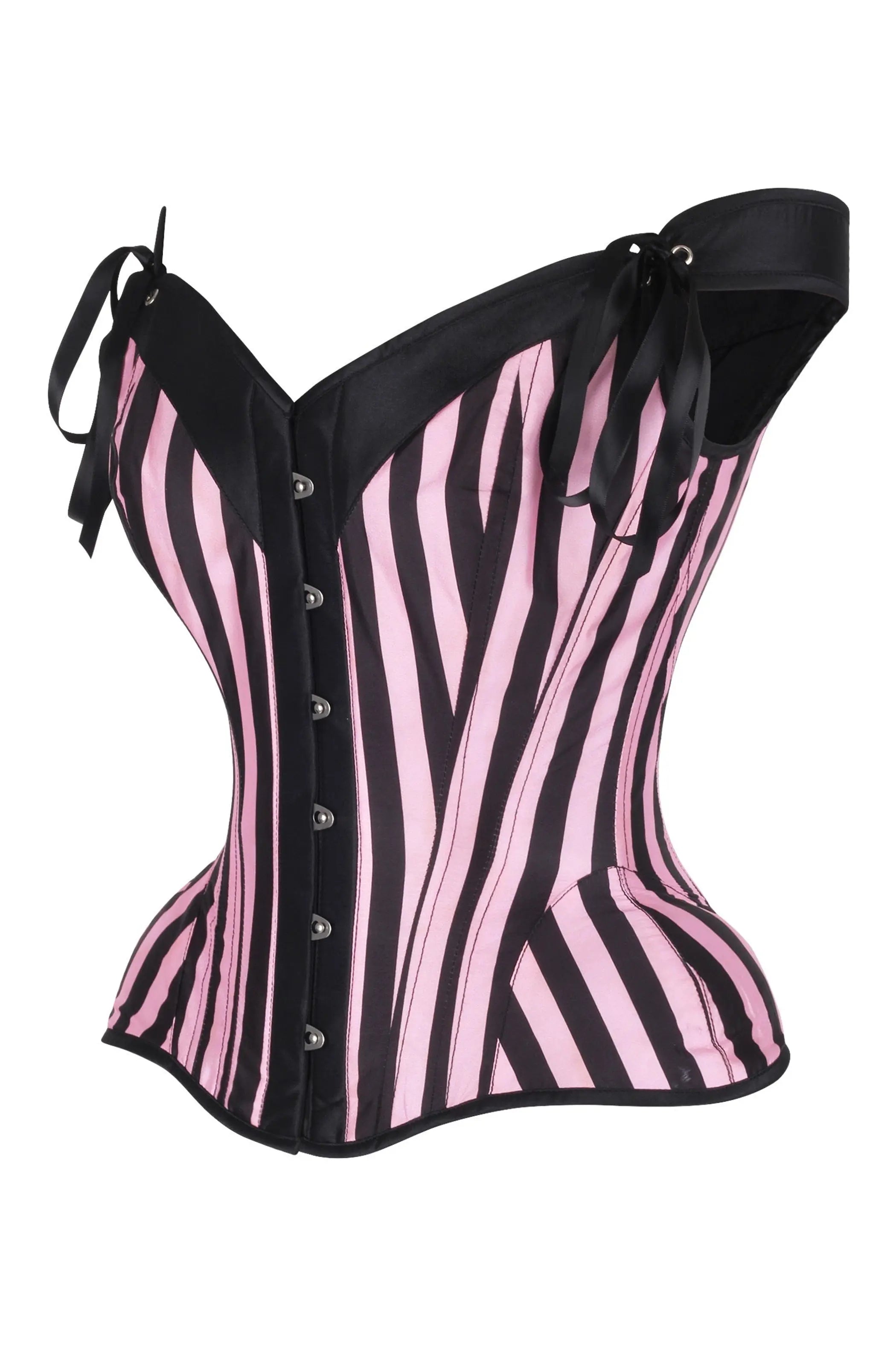 Top Drawer Pink/Black Striped Steel Boned Corset w/Straps Daisy Corsets