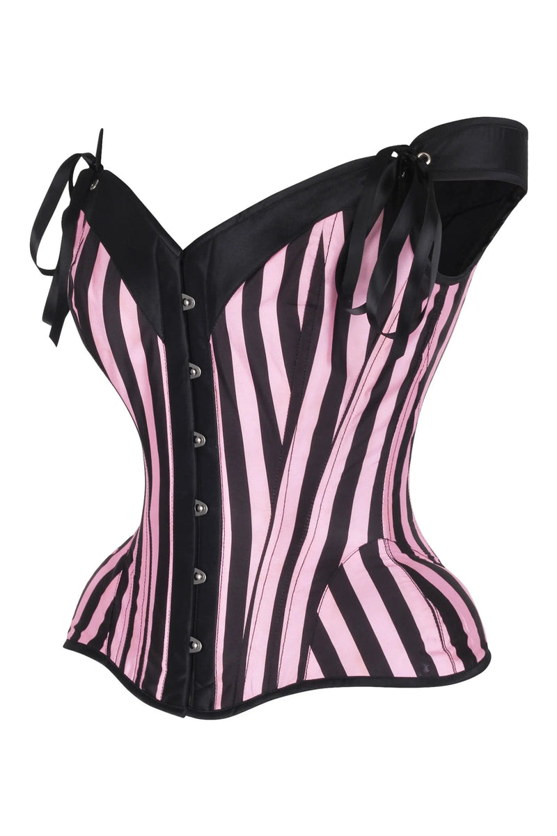Top Drawer Pink/Black Striped Steel Boned Corset w/Straps Daisy Corsets