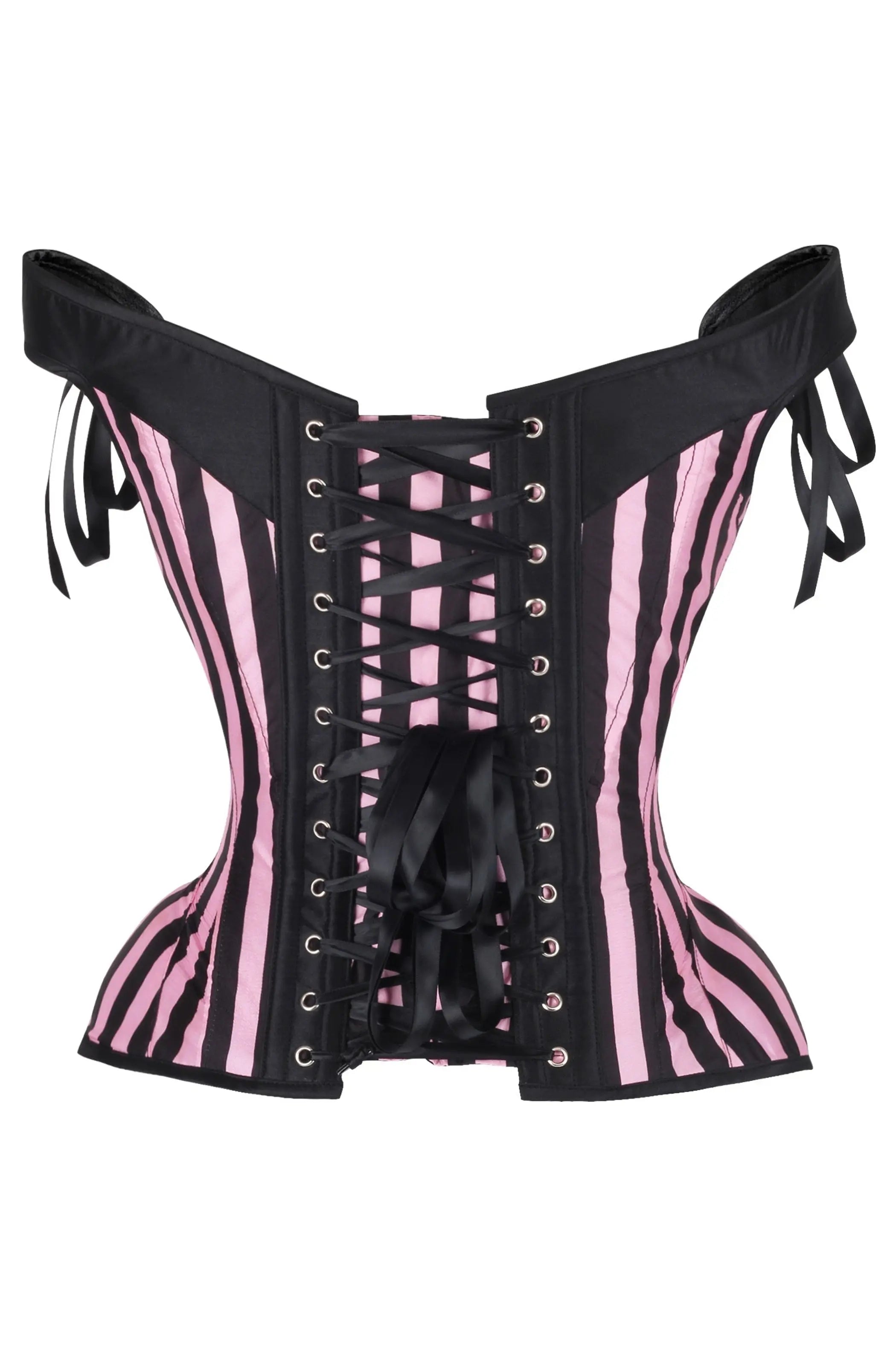 Top Drawer Pink/Black Striped Steel Boned Corset w/Straps Daisy Corsets