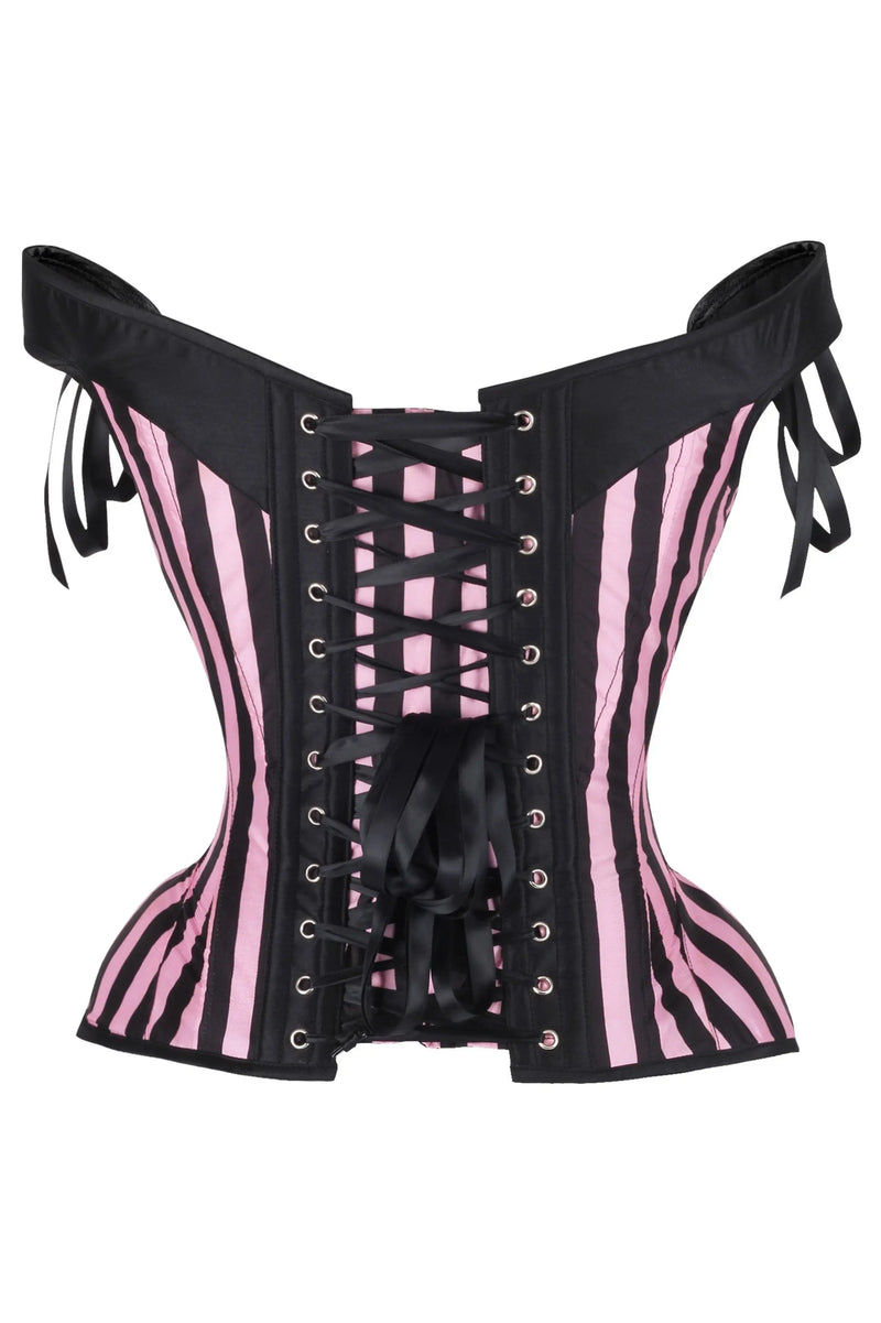 Top Drawer Pink/Black Striped Steel Boned Corset w/Straps Daisy Corsets