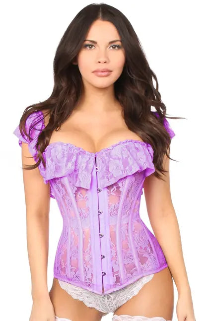 Top Drawer Purple Sheer Lace Steel Boned Corset Daisy Corsets