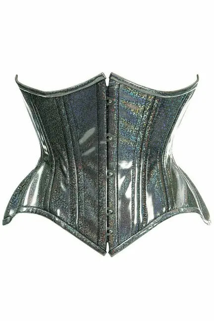 Top Drawer Rainbow-Glitter Holo Double Steel Boned Curvy Cut Waist Cincher Corset Daisy Corsets