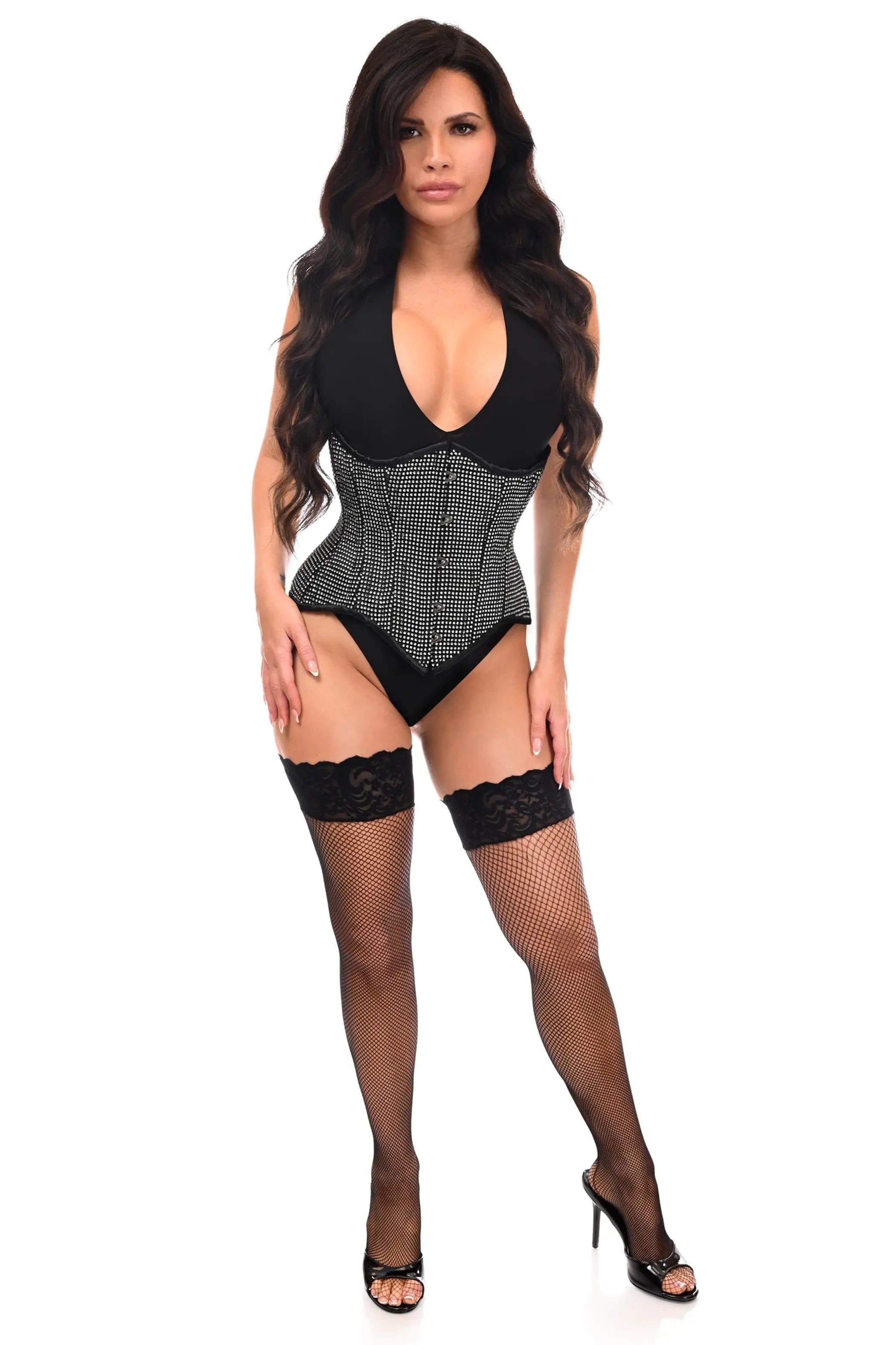 Top Drawer Rhinestone Double Steel Boned Underbust Waist Cincher Corset Daisy Corsets