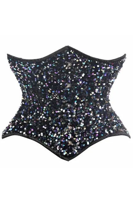 Top Drawer Sequin Steel Boned Curvy Cut Waist Cincher Corset Daisy Corsets