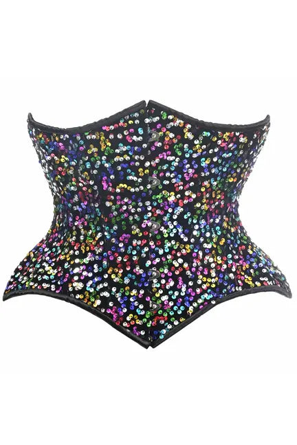 Top Drawer Sequin Steel Boned Curvy Cut Waist Cincher Corset Daisy Corsets