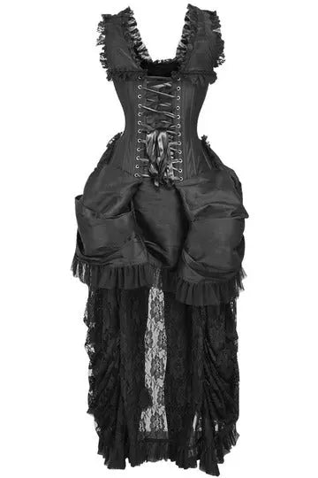 Top Drawer Steel Boned Black Lace Victorian Bustle Corset Dress Daisy Corsets