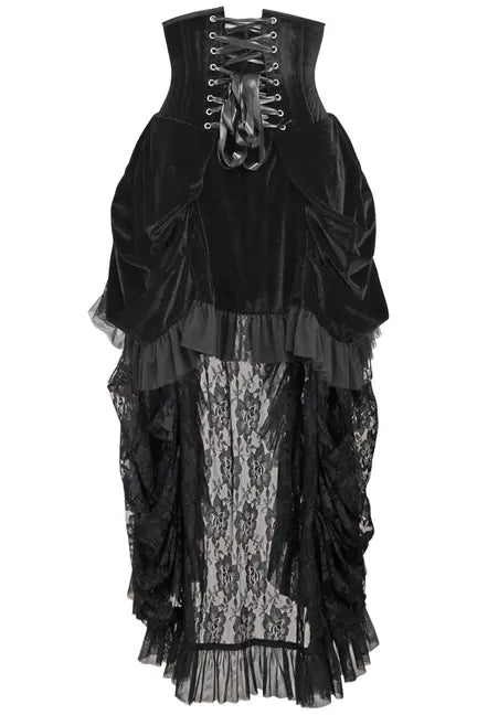 Top Drawer Steel Boned Black Velvet Victorian Bustle Underbust Corset Dress Daisy Corsets