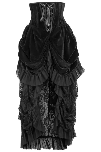 Top Drawer Steel Boned Black Velvet Victorian Bustle Underbust Corset Dress Daisy Corsets