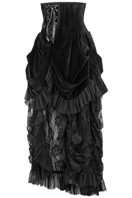 Top Drawer Steel Boned Black Velvet Victorian Bustle Underbust Corset Dress Daisy Corsets