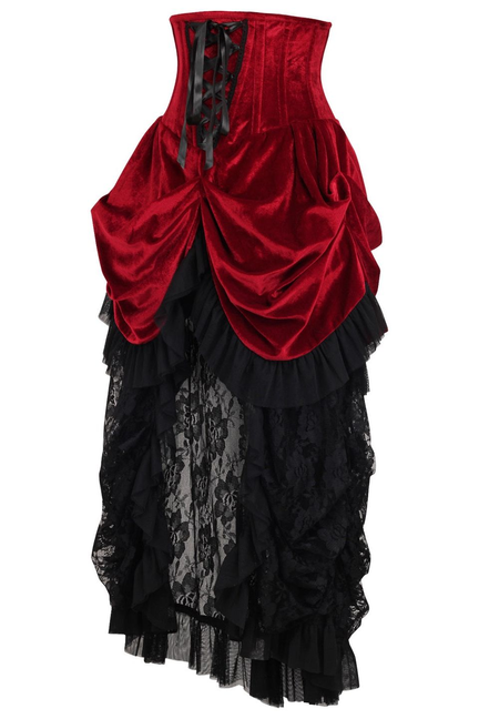 Top Drawer Steel Boned Dark Red Velvet Victorian Bustle Underbust Corset Dress Daisy Corsets