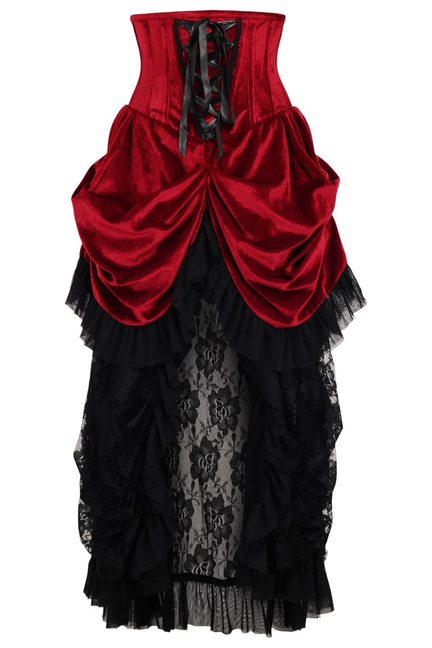 Top Drawer Steel Boned Dark Red Velvet Victorian Bustle Underbust Corset Dress Daisy Corsets