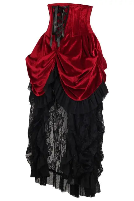 Top Drawer Steel Boned Dark Red Velvet Victorian Bustle Underbust Corset Dress Daisy Corsets