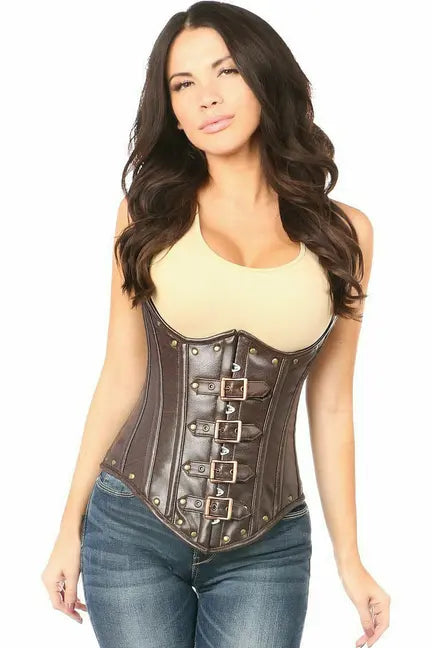 Top Drawer Steel Boned Distressed Faux Leather Underbust Corset Top Daisy Corsets