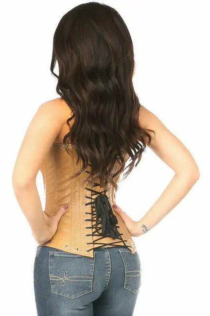 Top Drawer Steel Boned Distressed Faux Leather Underbust Corset Top Daisy Corsets