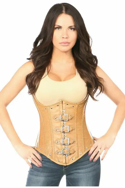 Top Drawer Steel Boned Distressed Faux Leather Underbust Corset Top Daisy Corsets