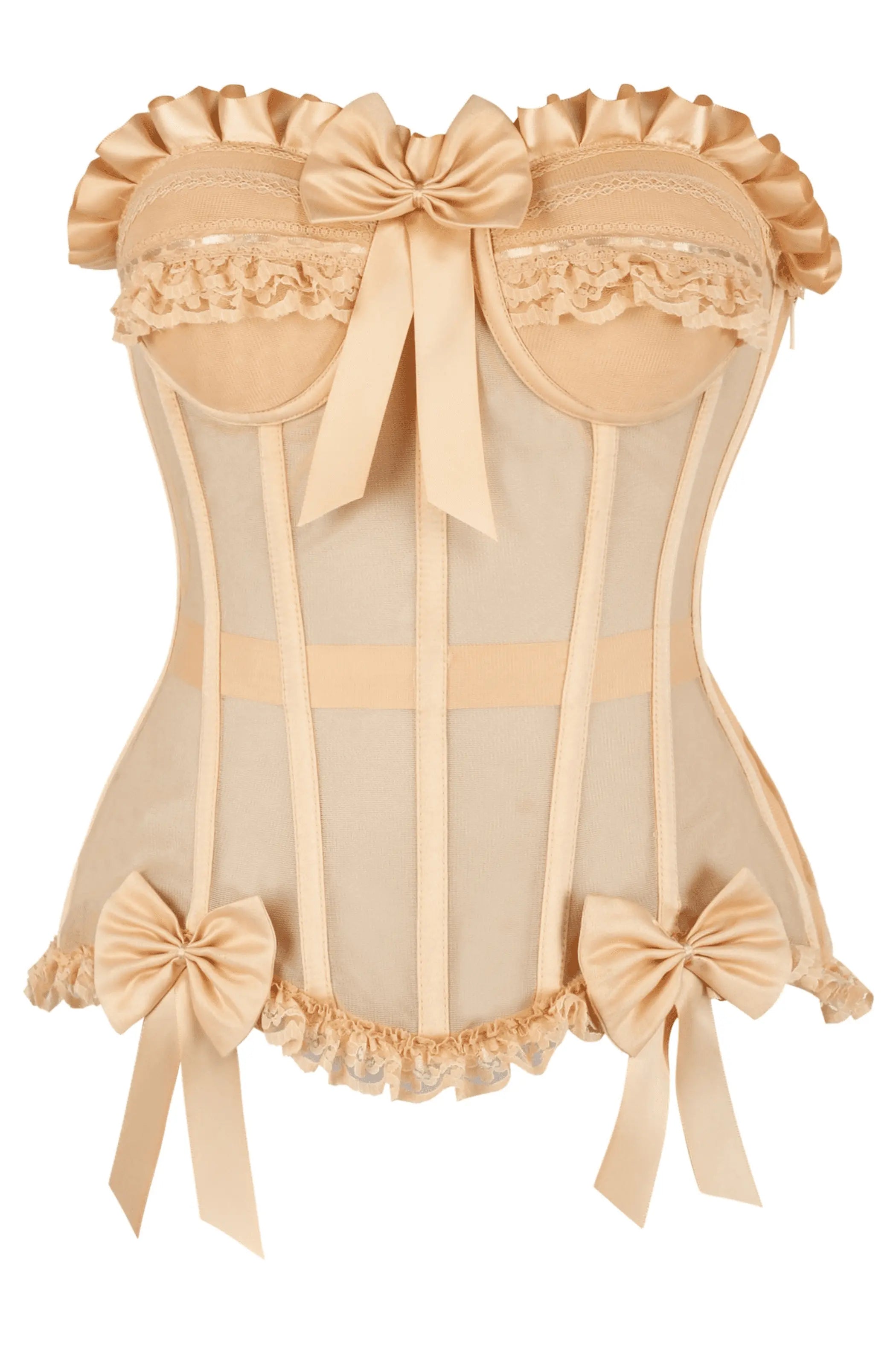 Top Drawer Steel Boned Nude Mesh Underwire Bustier Corset Daisy Corsets