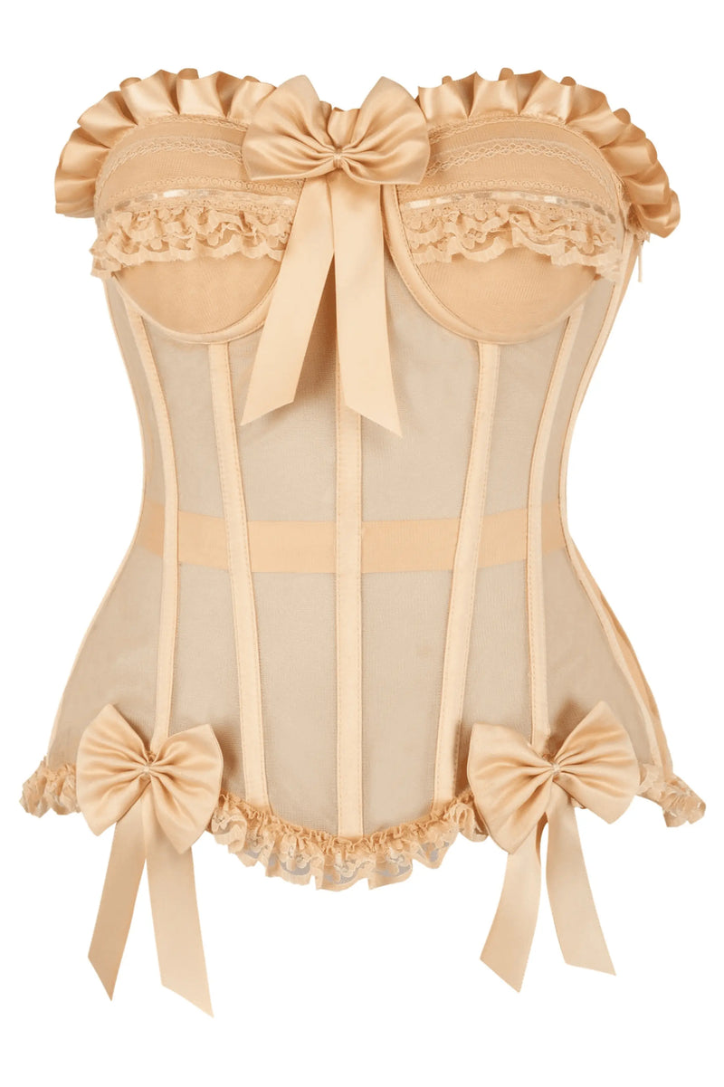 Top Drawer Steel Boned Nude Mesh Underwire Bustier Corset Daisy Corsets