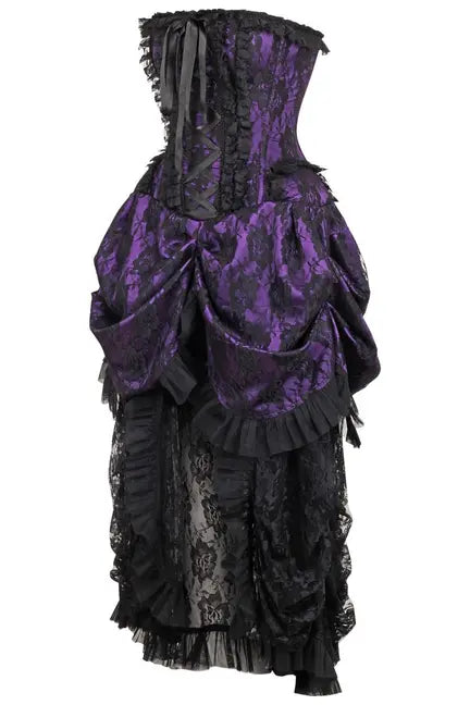 Top Drawer Steel Boned Purple w/Black Lace Bustle Corset Dress Daisy Corsets
