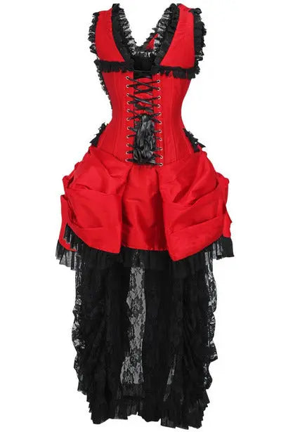Top Drawer Steel Boned Red/Black Lace Victorian Bustle Corset Dress Daisy Corsets