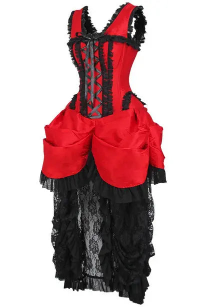Top Drawer Steel Boned Red/Black Lace Victorian Bustle Corset Dress Daisy Corsets
