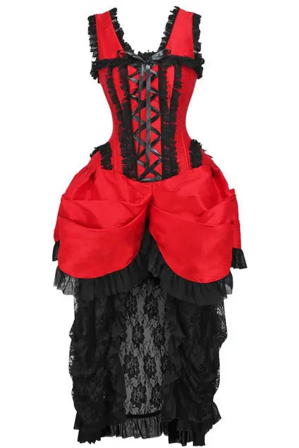 Top Drawer Steel Boned Red/Black Lace Victorian Bustle Corset Dress Daisy Corsets