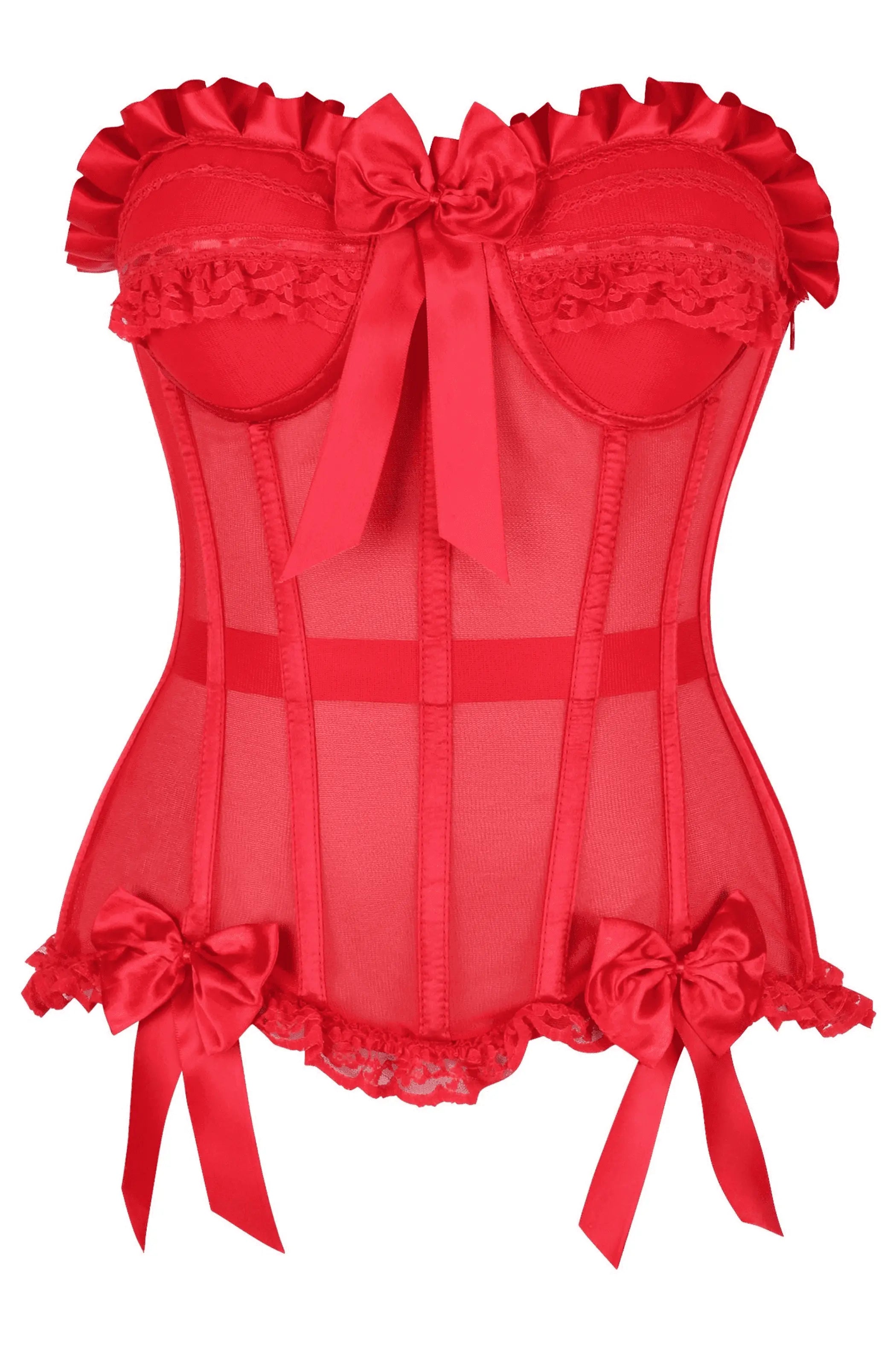 Top Drawer Steel Boned Red Mesh Underwire Bustier Corset Daisy Corsets