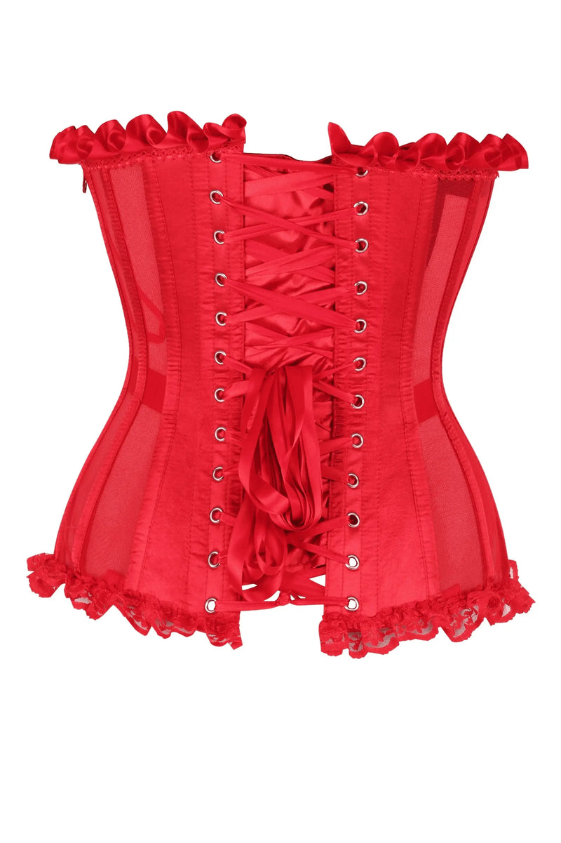 Top Drawer Steel Boned Red Mesh Underwire Bustier Corset Daisy Corsets