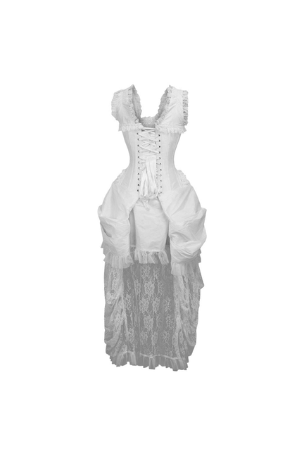 Top Drawer Steel Boned White Lace Victorian Bustle Corset Dress Daisy Corsets