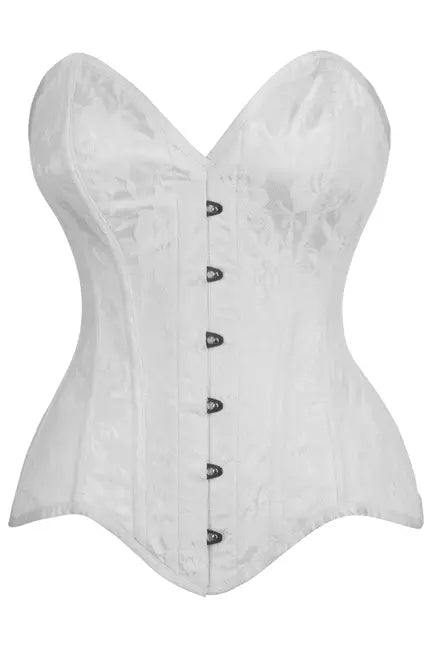 Top Drawer White Satin w/White Lace Overlay Steel Boned Overbust Corset Daisy Corsets