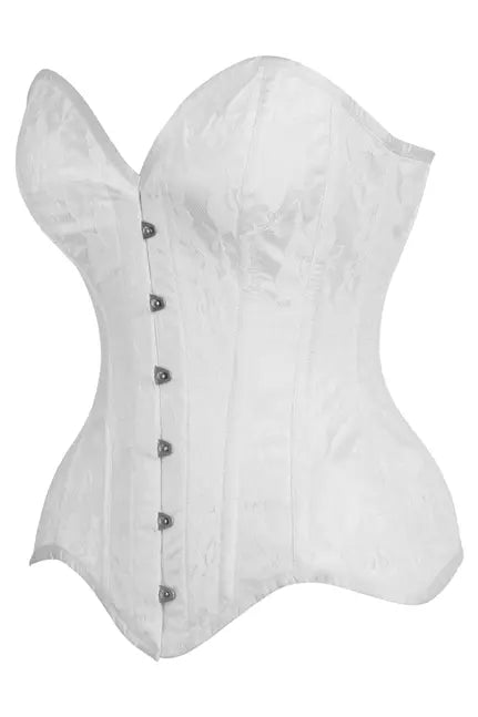 Top Drawer White Satin w/White Lace Overlay Steel Boned Overbust Corset Daisy Corsets