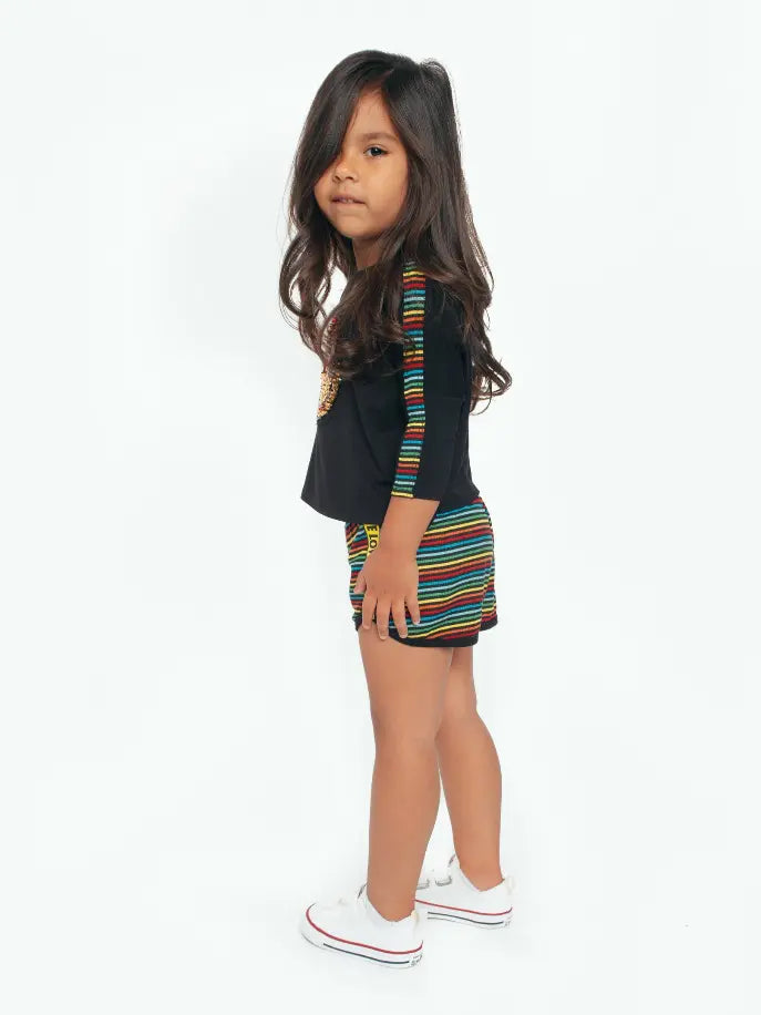 Top With Stripe Insert And Sequin Smiley Patch Little Mass