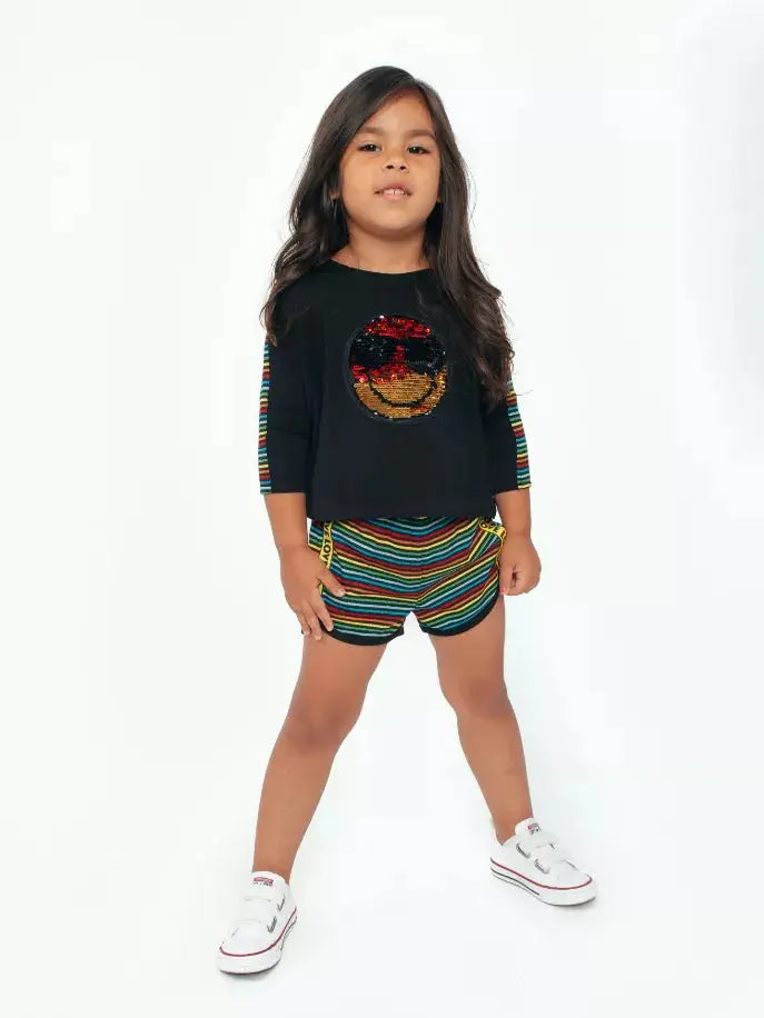 Top With Stripe Insert And Sequin Smiley Patch Little Mass