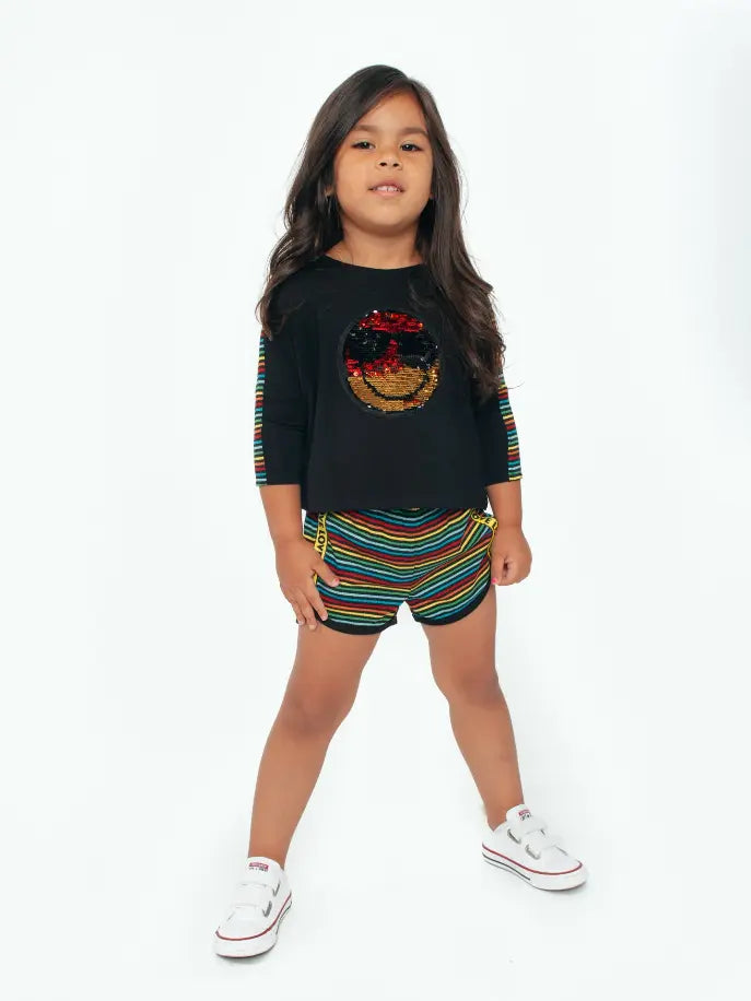 Top With Stripe Insert And Sequin Smiley Patch Little Mass