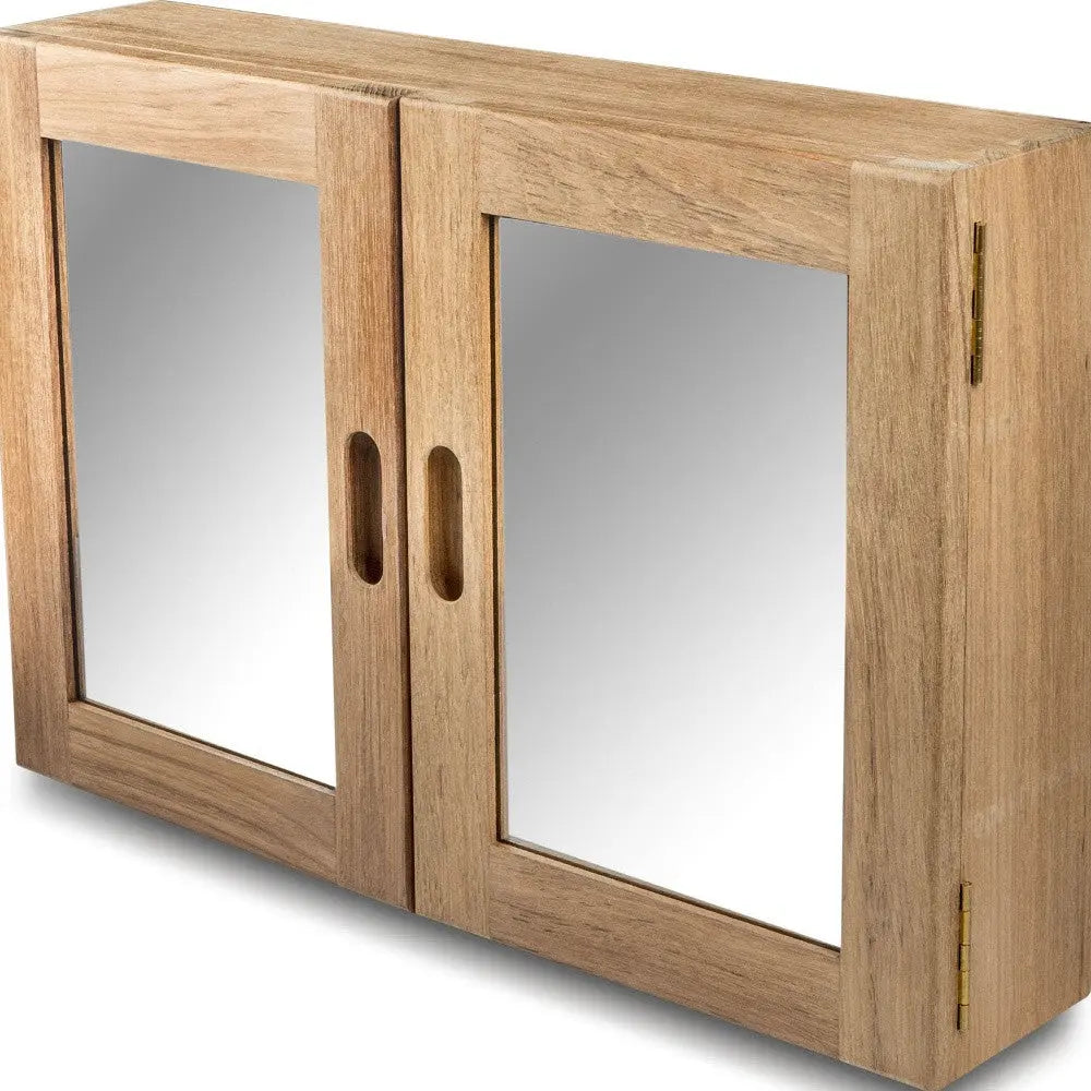 Traditional Solid Teak Double Door Mirrored Medicine Cabinet Homeroots Bed & Bath