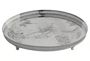 Tray 18" x 12" Oval Pheasant Bar Gallery Tray English Silver Plate Corbell Silver