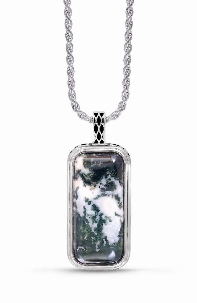Tree Agate Stone Tag in Black Rhodium Plated Sterling Silver Luv My Jewelry