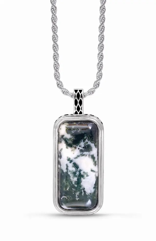 Tree Agate Stone Tag in Black Rhodium Plated Sterling Silver Luv My Jewelry
