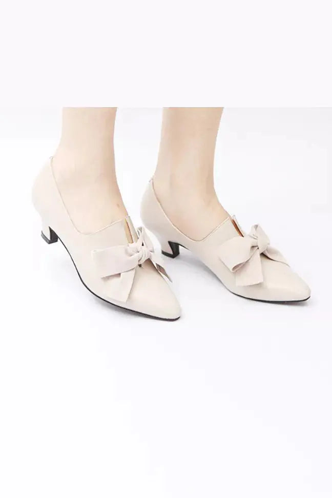 Truble Maaker | Leather Bow Mid-heel Pumps Fangyan