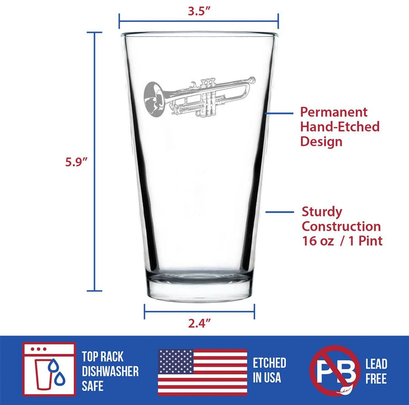 Trumpet Pint Glass for Beer - Trumpeter Musicians Gifts Bevvee