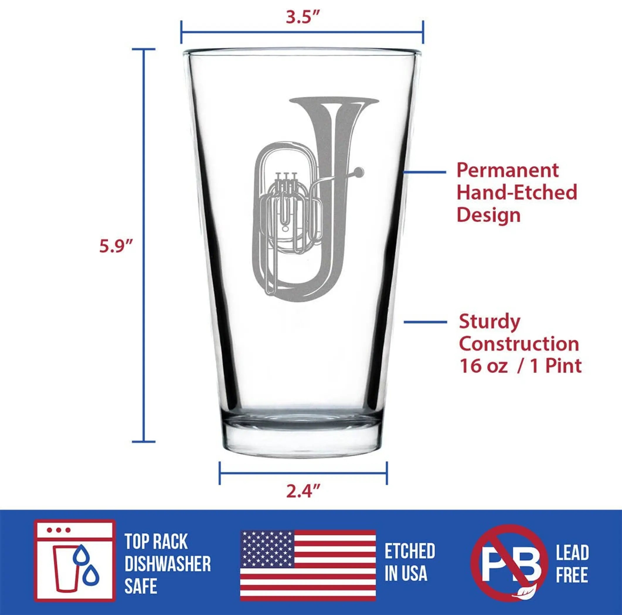 Tuba Pint Glass for Beer - Tuba Musicians Gifts and Decor Bevvee