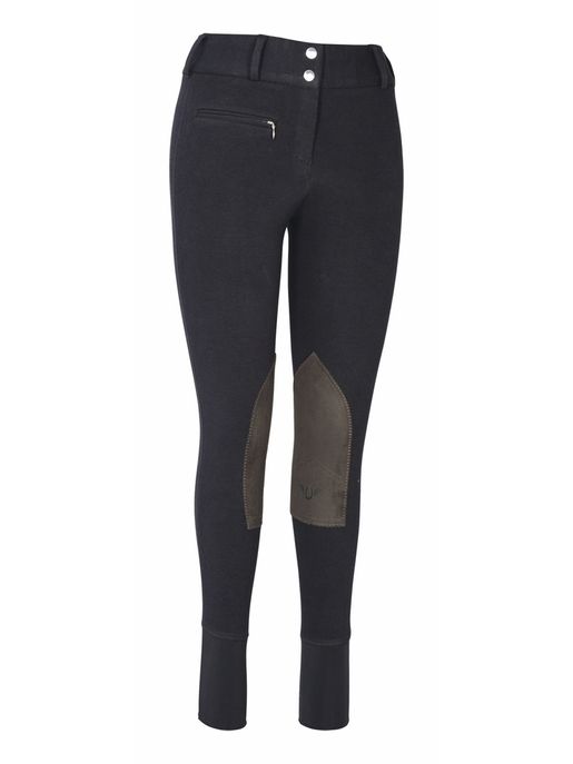 TuffRider Ladies Cotton Lowrise Wide Waistband Knee Patch Breeches JPC Equestrian