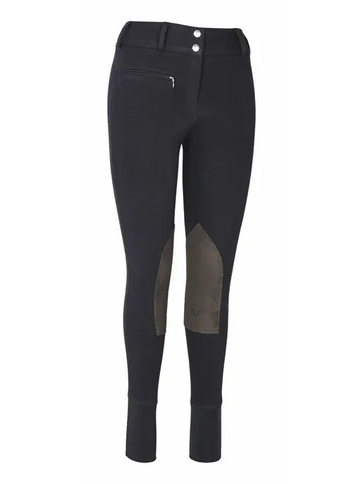 TuffRider Ladies Cotton Lowrise Wide Waistband Knee Patch Breeches JPC Equestrian