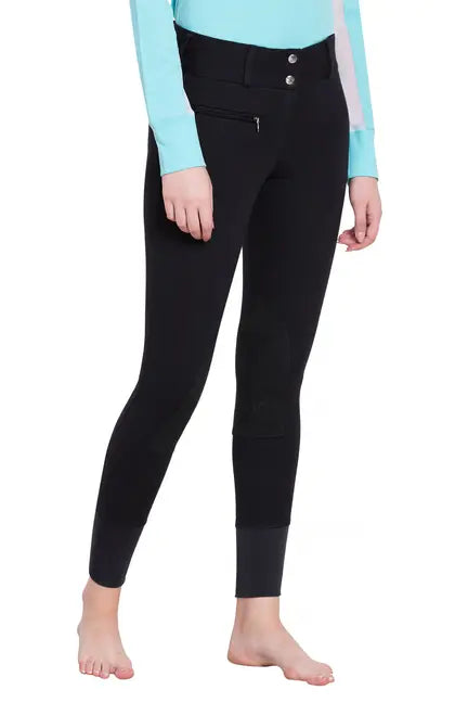 TuffRider Ladies Ribb Lowrise Wide Waistband Knee Patch Breeches JPC Equestrian