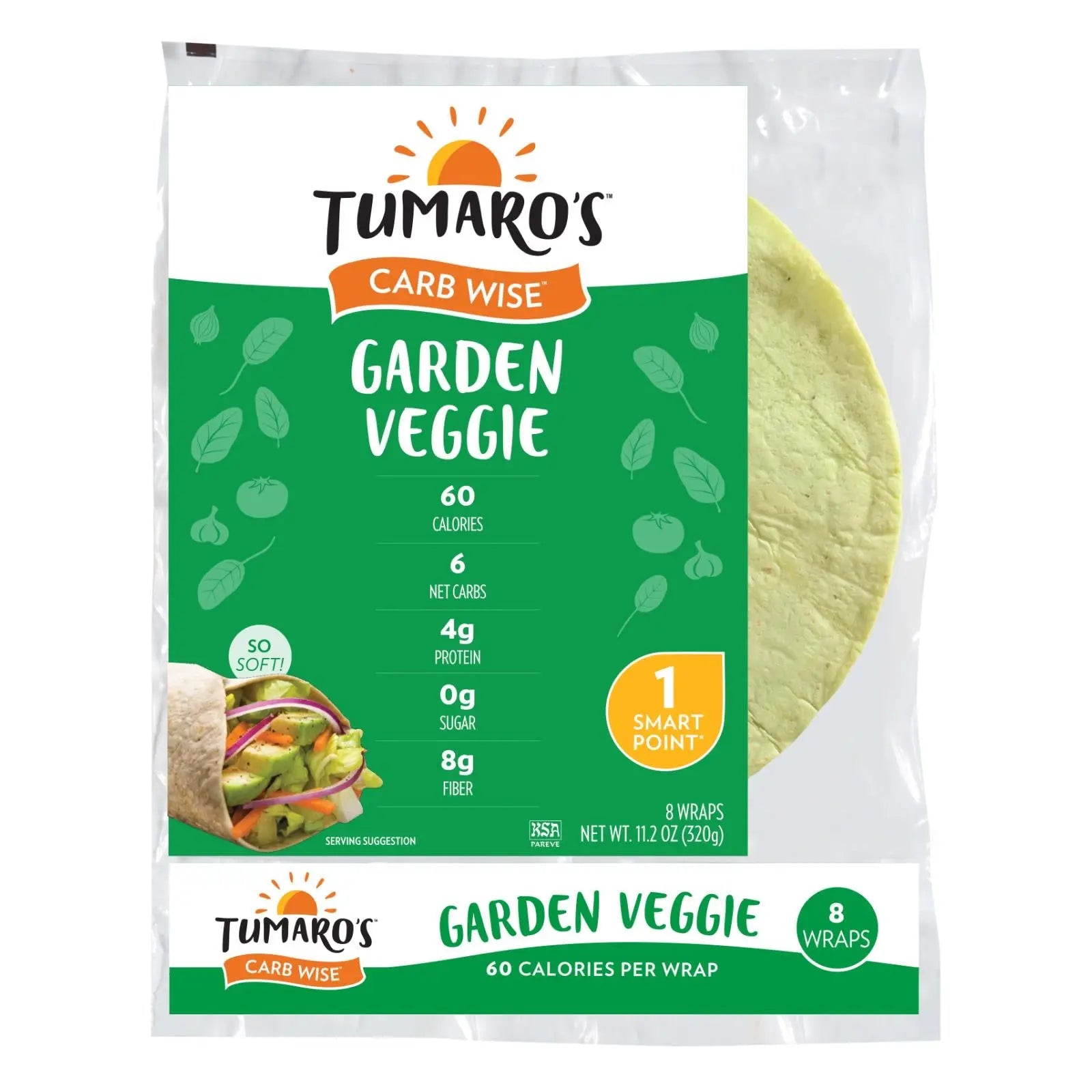 Tumaro's 8-inch Garden Veggie Carb Wise Wraps - Case Of 6 - 8 Ct Tumaro's